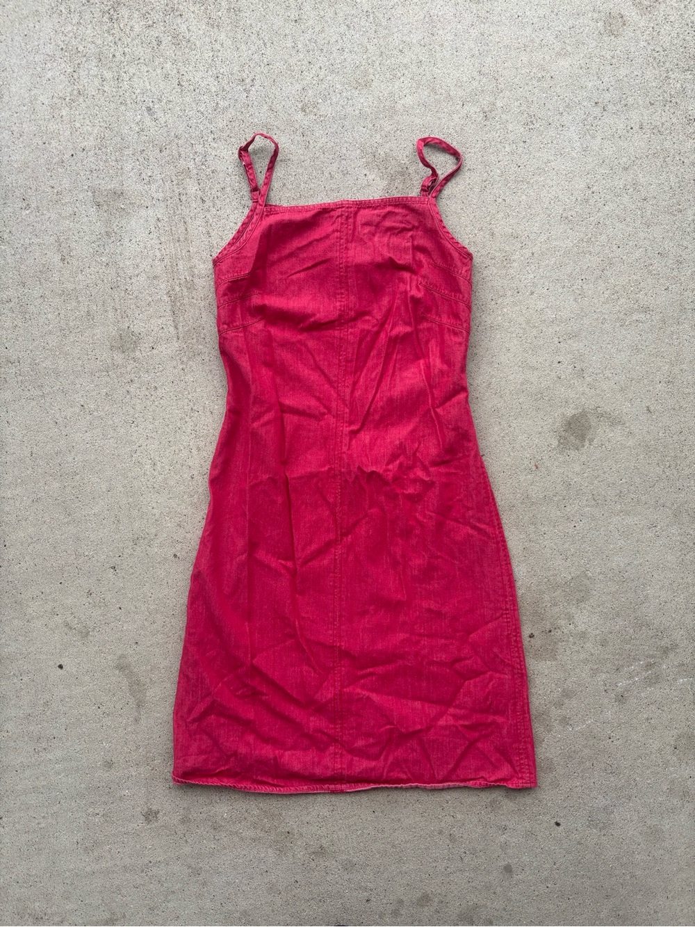 Vintage 90s Y2K Esprit Jeans Red Denim Mini Dress Spaghetti Strap Zip Back USA 4